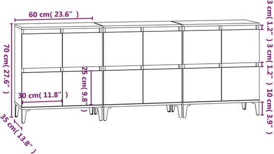 vidaXL Buffet - Classic s - Meubles - 60 x 35 x 70 cm - Chêne Sonoma Grijs - Armoire de cuisine