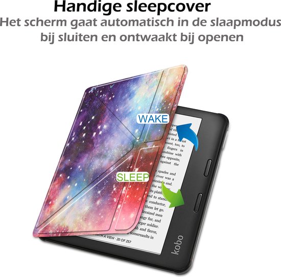 Hoesje Geschikt voor Kobo Libra 2 Hoes Book Case Trifold - Hoes Geschikt voor Kobo Libra 2 Hoesje Book Cover Met Screenprotector - Galaxy van Hoesje  — afbeelding 3