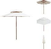 vidaXL Houten Parasol - 270 x 270 cm - Crèmewit - UV-bestendig - Hardhout - Dubbeldekker luifel - Enkelvoudig katrolsysteem - Parasol