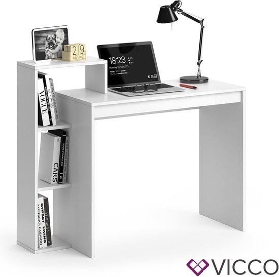 Bureau Avec Étagère Hwc-k81 100x60cm Métal Aspect Marbre Blanc - Bureau