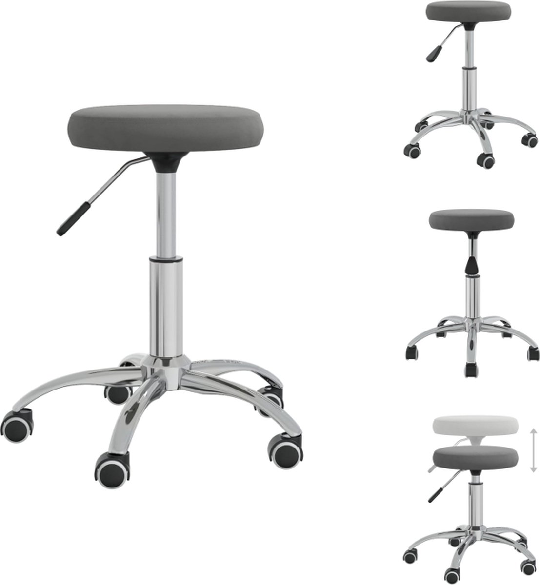 VidaXL Salonkruk fluweel donkergrijs 31 x (42-54) cm draaibaar Fauteuil