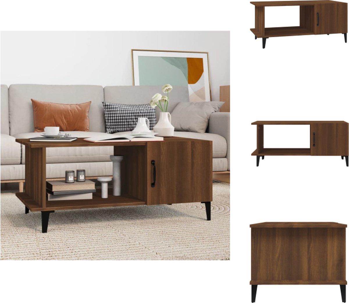 vidaXL Salontafel - 90x50x40 - cm - bewerkt - hout - bruin - eikenkleur