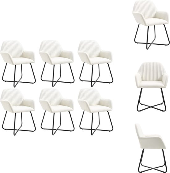 vidaXL Eetkamerstoelen - Set van 6 - Crème - 61 x 61 x 84 cm - Stof - Gepoedercoat stalen poten - Eetkamerstoel