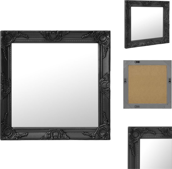 vidaXL Wandspiegel Barok - Vierkant 60 x 60 cm - Zwart - Spiegel