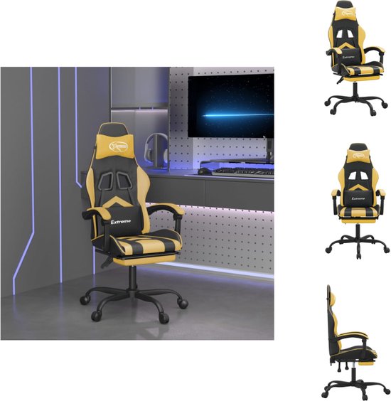 vidaXL Chaise de jeu - Zwart et doré - Simili cuir - Angle d'inclinaison 135° - Massage - Réglable - Chaise de bureau