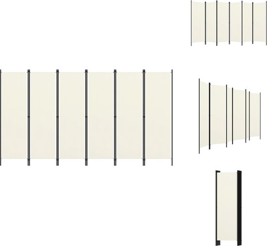vidaXL Ruimteverdeler 6 panelen - 300 x 180 cm - Crèmewit - Polyester en ijzer - Kamerscherm