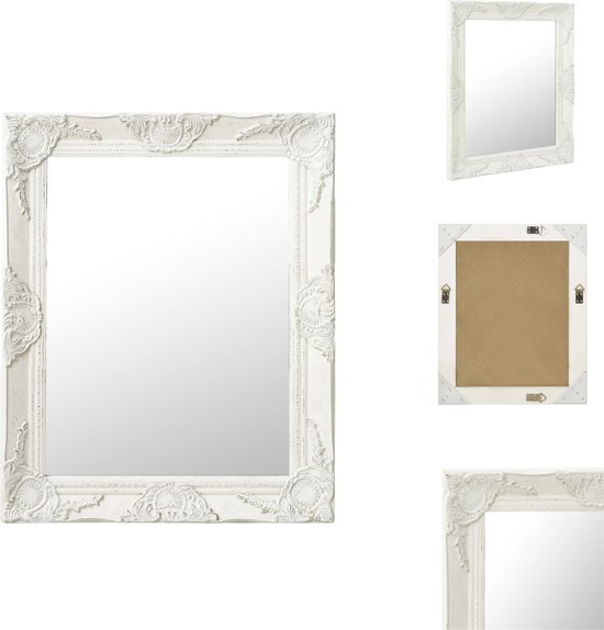 vidaXL Wandspiegel Barok 50x60 cm - wit houten frame - rechthoekig spiegelvorm - Spiegel