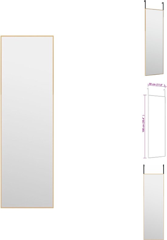 vidaXL Deurspiegel Goud - 30 x 100 - Aluminium Frame - Spiegel