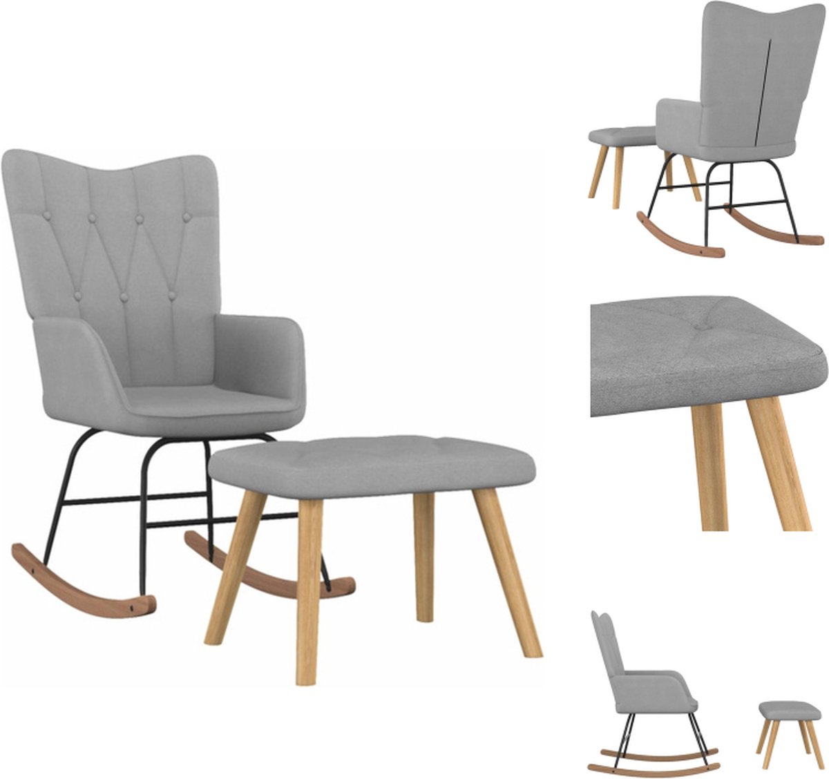 vidaXL Schommelstoel - Schommelstoelen - Schommel Stoel - Schommel Stoelen - Schommelstoel met voetenbank stof lichtgrijs op Prijzenvolger.com