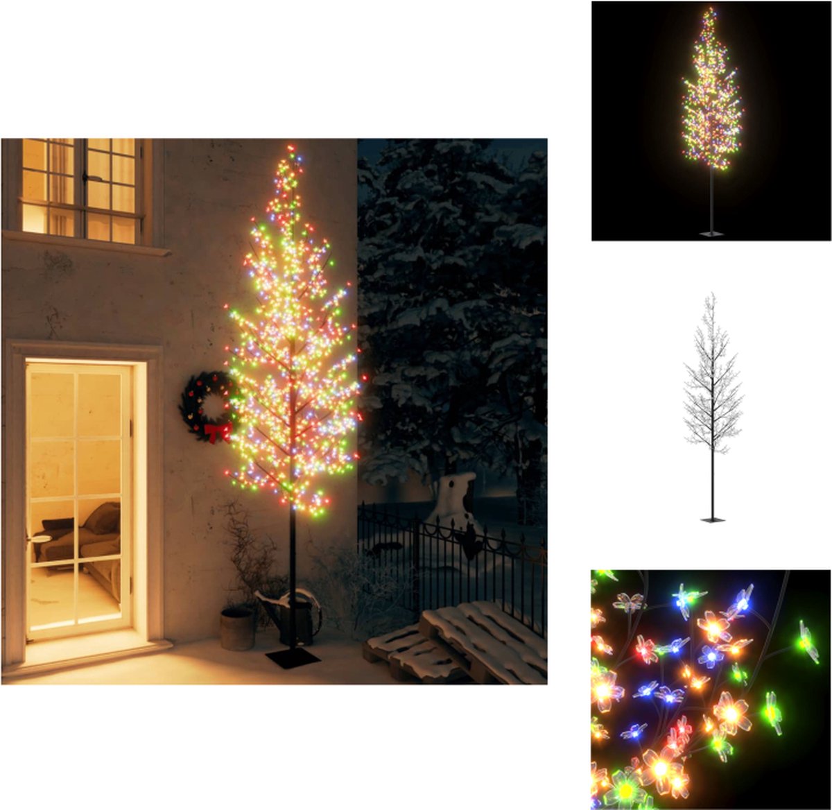 vidaXL Kerstboom Kersenbloesem 400 cm - energiebesparende LEDs - flexibele takken - metalen voet - IP44 - 8 functies - zwart stamkleur - Decoratieve kerstboom