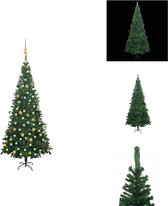 vidaXL Kerstboom 240cm - PVC - 10 lagen - 1.300 takken - LED verlichting - groen - inclusief standaard en decoraties - Decoratieve kerstboom