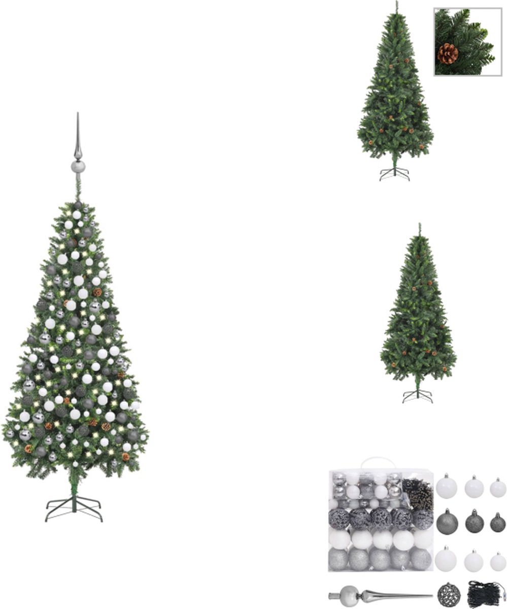 vidaXL Kunstkerstboom 210 cm - Groen - Met LED-lichtslinger - Inclusief 36 dennenappels - vidaXL - Decoratieve kerstboom