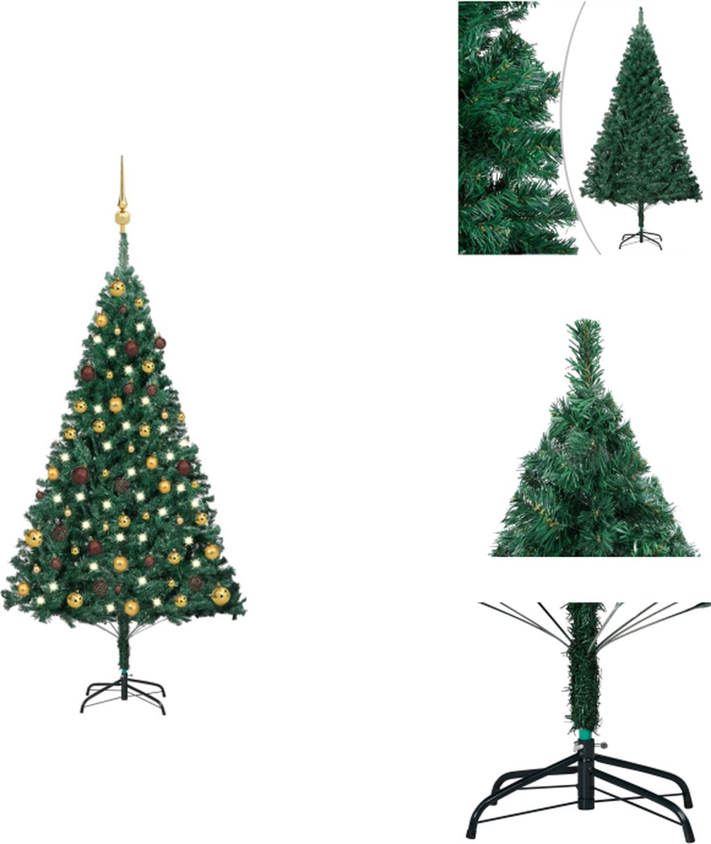 vidaXL Kunstkerstboom - PVC Kerstboom - 150 cm - groen - met 150 LEDs - Decoratieve kerstboom