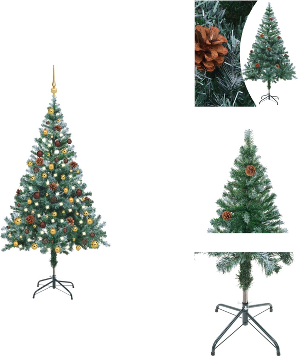 vidaXL Kunstkerstboom 150 cm - levensecht - 380 buigbare takken - witte besneeuwde uiteinden - incl - LED-verlichting - USB-aansluiting - Decoratieve kerstboom