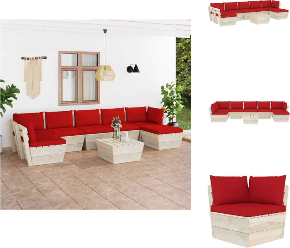 VidaXL Pallet Tuinset Hout 8-delig Rood 100% polyester Tuinset