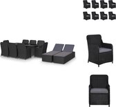 vidaXL Tuinset Buiten - Zwart - PE-rattan en gepoedercoat staal - 200 x 100 x 74 cm - Inclusief 8 stoelen - 2 ligbedden en kussens - vidaXL - Tuinset