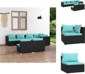 vidaXL Loungeset - Poly Rattan - Zwart - 70 x 70 x 60.5 cm - Waterblauwe kussens - Tuinset