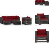 vidaXL Ensemble de salon palette - Bois de pin - 1 canapé central - 2 Canapés d'angle - 2 Tables/ Repose-pieds - 1 canapé simple - Coussin rouge vin - 69x70x66 (LxPxH) - Imprégné - Ensemble de jardin