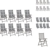 vidaXL Leunstoelset - acaciahout - grijs - 8 stoelen - kussens - Tuinstoel