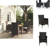 vidaXL Tuinset - eethoek 90 x 90 x 75 cm - poly rattan - gepoedercoat staal - zwart - inclusief 4 stoelen en kussens - Tuinset