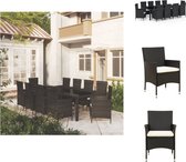 vidaXL Eethoek Tuinset - 250 x 100 x 75 cm - Zwart poly rattan - Gepoedercoat staal - Inclusief 10 stoelen en kussens - Tuinset