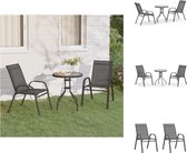 vidaXL Bistroset - Grijs - Staal/Gehard glas/Textileen - 60 x 70 cm tafel - 55 x 65 x 89 cm stoel - Tuinset