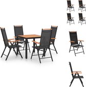 vidaXL Tuinset - Praktisch en trendy - Aluminium - Waterbestendig textiel - Verstelbare rugleuning - Inklapbare stoelen - HKC tafelblad - Zwart - Afmetingen- Stoel- 58x65x109 cm - Tafel- 80x80x74 cm - Tuinset