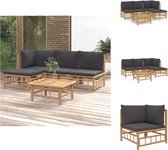 vidaXL Bamboe Lounge Set - Middenbank - Hoekbank - Voetenbank - Tafel - donkergrijs kussen - 100% polyester - Tuinset