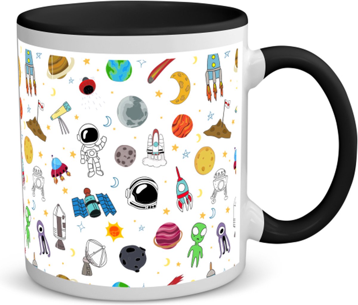 Akyol - ruimte koffiemok - theemok - zwart - Ruimte - astronaut - ruimteschip - 350 ML inhoud