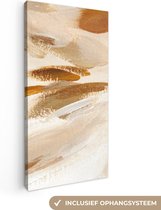 Canvas Schilderij Verf - Beige - Wit - 20x40 cm - Wanddecoratie