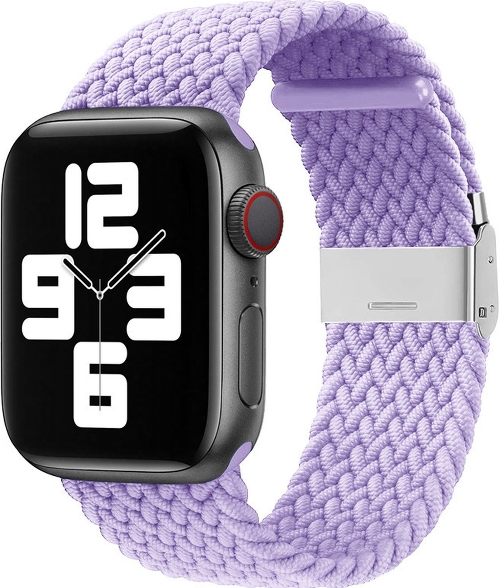 Mobigear Braided Nylon Watch bandje geschikt voor Apple Watch Bandje Klemsluiting - 49/45/44/42 mm - Lavender