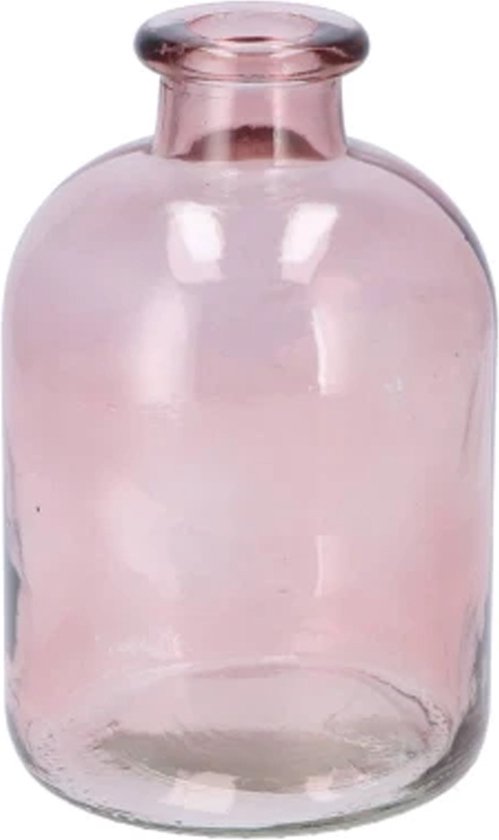 DK Design Bloemenvaas fles model - helder gekleurd glas - zacht roze - D11 x H17 cm