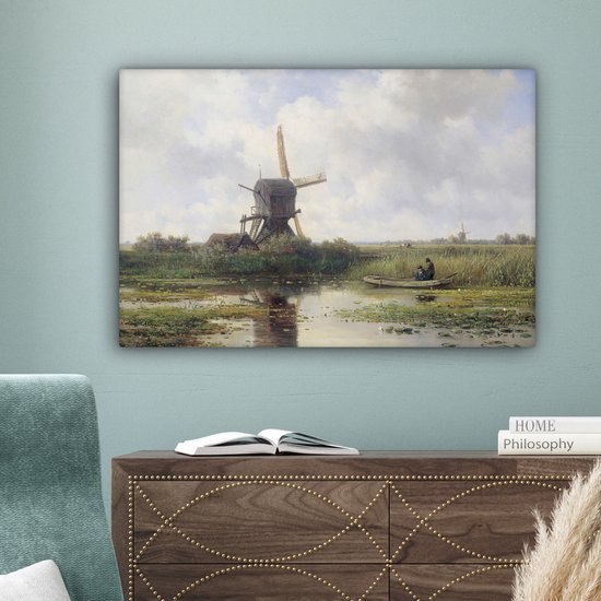 Toile - Peinture Moulin à vent - Willem Roelofs - Maîtres anciens - Art - 180x120 cm - Décoration murale - Salon