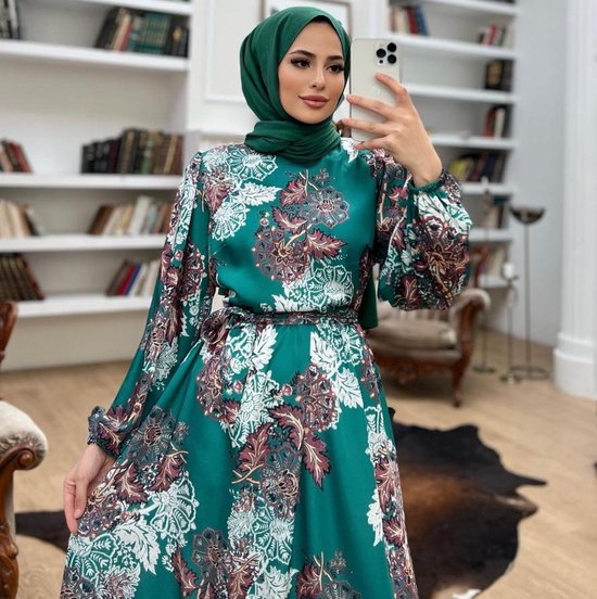 Jurk met touwriem lang hijab Groen bol