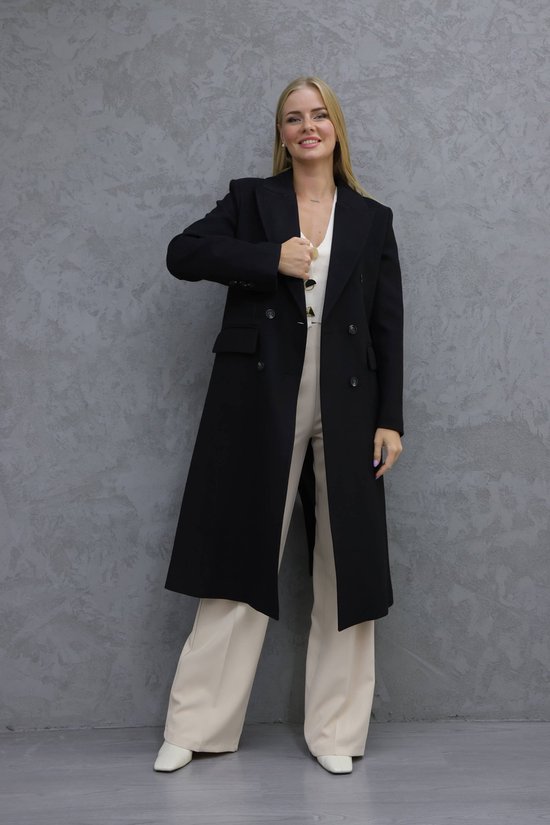 Mantel jas dames met klepzakken | Zwart