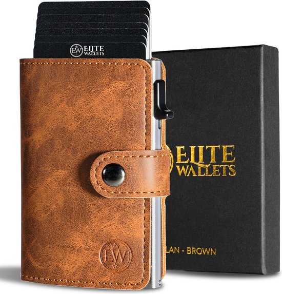 EliteWallets Porte-cartes - Porte-cartes de crédit avec Protection RFID - Porte-cartes - Portefeuille - Porte-cartes extensible - Hommes et femmes - Milan Brown