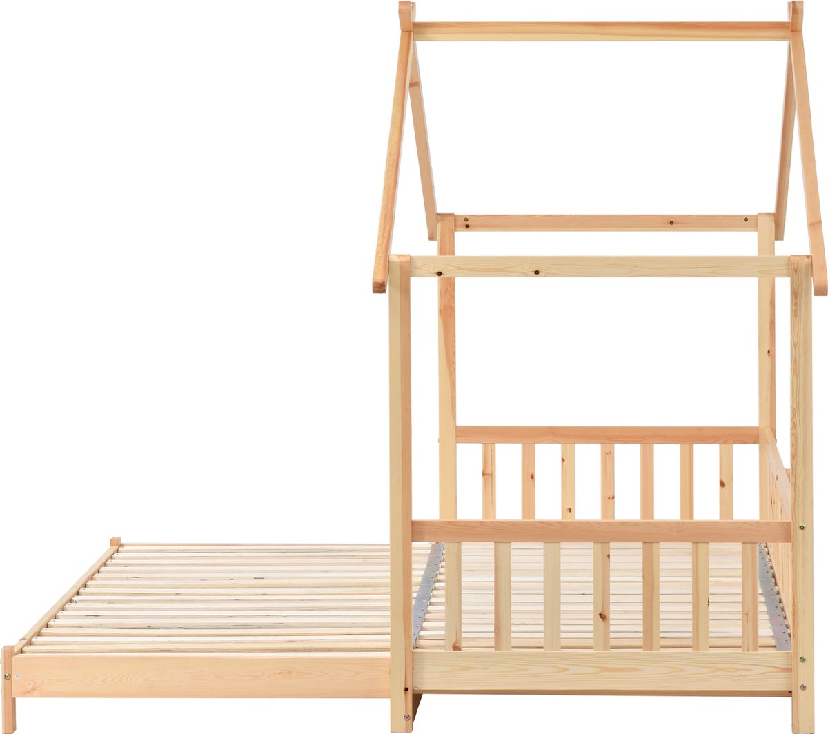 Uitbreidbaar boomhutbed, huisbed, kinderbed, dagbed, een- en tweepersoonsbed, puur massief hout, naturel (200x90cm)