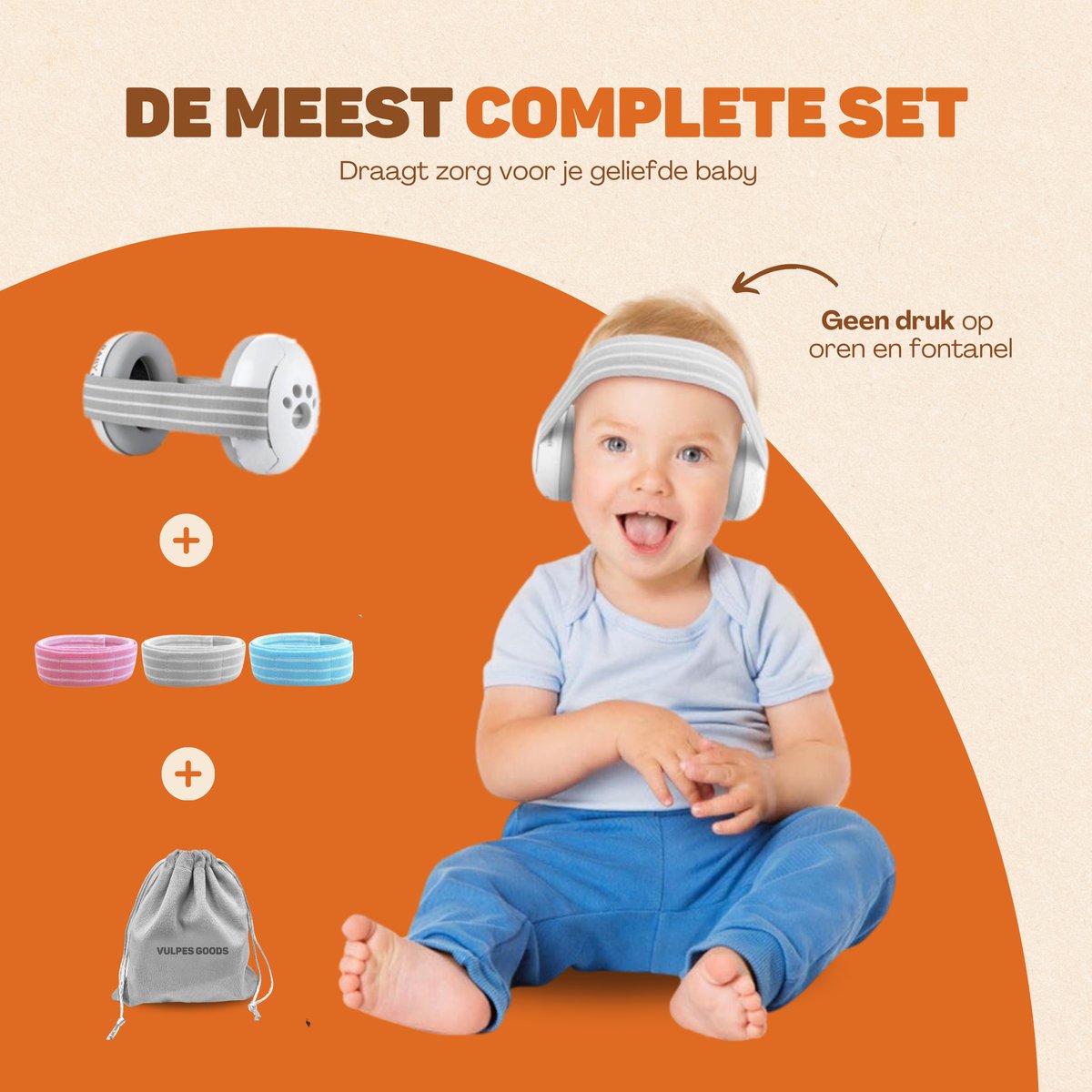 Vulpes Goods® BabyCare - Gehoorbescherming Kinderen PRO - Gecertificeerde Baby Oorkappen - Geschikt voor Baby en Peuter tot 36 maanden - 25 dB Geluidsreductie voor maximale Gehoorbescherming - Incl. 3 hoofdbanden & reistas – foto 5