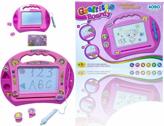 Foto: Magnetisch kleuren tekenbord incl accessoires kinder speelgoed schrijfbord graffiti drawing board 33x25 roze