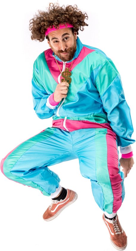 Original Replicas - Jaren 80 & 90 Kostuum - 80s Retro Trainingspak Manic Mark Kostuum - Blauw, Groen, Roze, Multicolor - 3XL - Carnavalskleding - Verkleedkleding