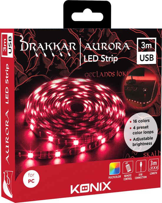 Drakkar - Aurora Led Strip - 3M - afstandsbediening - USB - 16 kleuren - instelbaar