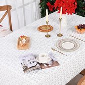 Tafelkleed voor Kerstmis, pluche, wit met zilveren sneeuwvlok, zacht pluizig kunstbont, wintertafeldecoratie voor woonkamer, keuken, slaapkamer, 140 x 200 cm