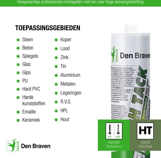 Kit de colle Zwaluw High Tack - cartouche de 290 ml - blanc