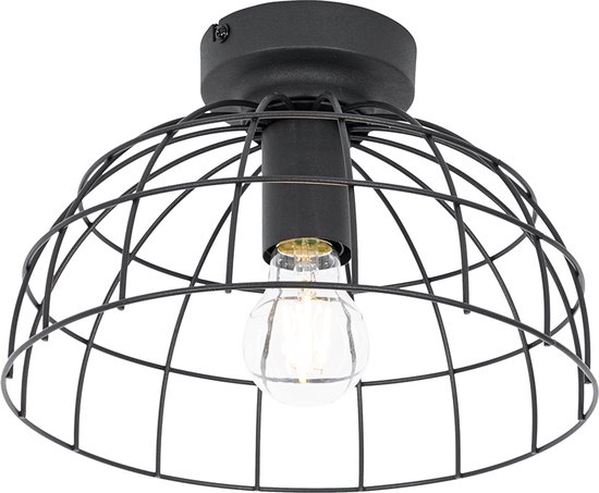 QAZQA hanze - Industriele Plafondlamp - 1 lichts - Ø 28 cm - Zwart - Industrieel - Woonkamer | Slaapkamer | Keuken
