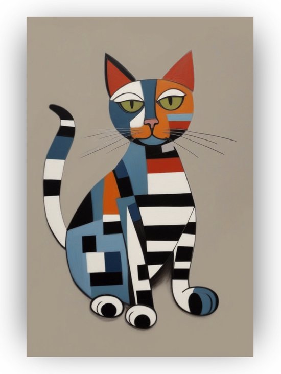 Picasso kat - Schilderij kat - Muurdecoratie kat - Pablo Picasso schilderij - Schilderij op canvas - Woonkamer schilderijen - 40 x 60 cm 18mm