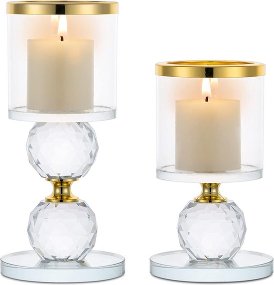 Gugxiom 6 stuks gouden kandelaars, glas, Hurricane kandelaar, goud