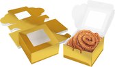 Belle Vous Goud Papier Hobby Enkele Bakkerij Gebak Doosjes met Raam (50 Pak) – 10,16 x 10,16 x 5,7 cm – Wegwerp Verpakking Doosjes – Koekjes, Cupcakes, Desserts & Taartjes