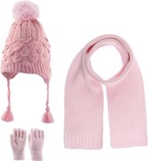Kitti 3-Delig Winter Set | Muts (Beanie) met Fleecevoering - Sjaal - Handschoenen | 4-8 Jaar Meisjes | K23170-08-02 | Light Pink