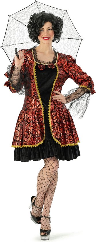 Funny Fashion - Middeleeuwen & Renaissance Kostuum - Deftige Hofdame Van Kasteel Chiqueville - Vrouw - Rood - Maat 36-38 - Carnavalskleding - Verkleedkleding