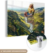 MuchoWow® Glasschilderij 40x30 cm - Schilderij acrylglas - Melkmeisje - Water - Vermeer - Foto op glas - Schilderijen